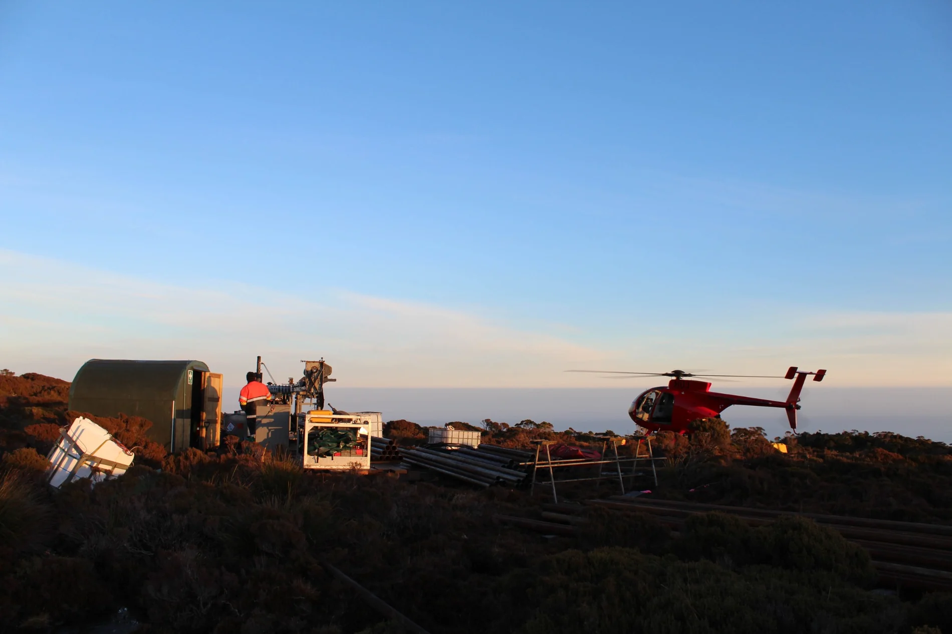Helicopter-supported exploration drill site