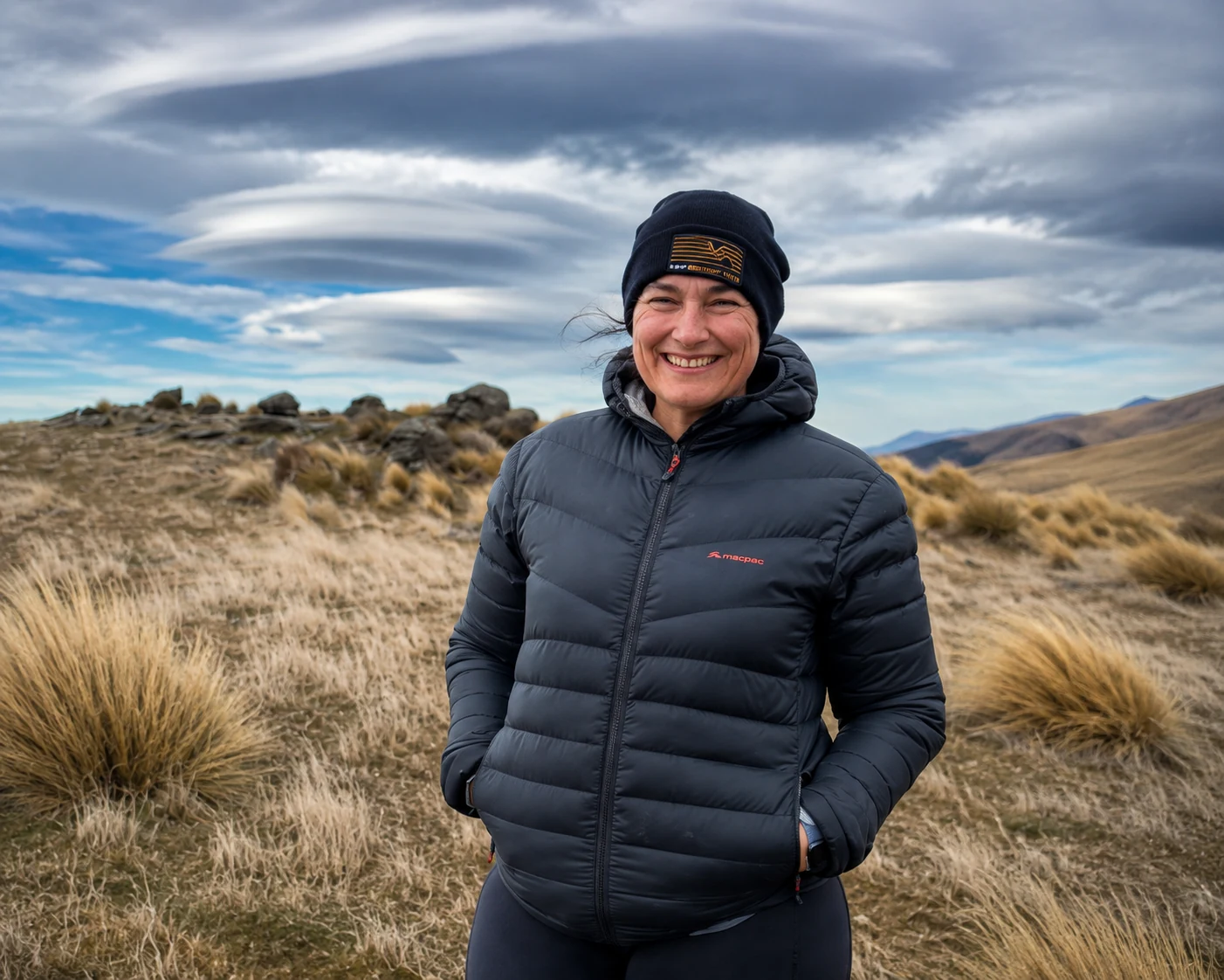 Kim Thomas in South Island high-country exploration terrain