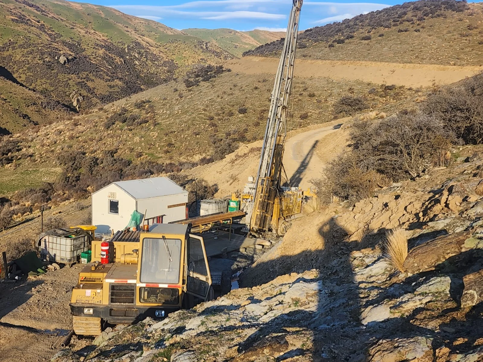 Exploration drilling rig at Rise and Shine, Bendigo–Ophir, Central Otago